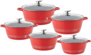 Durane Die-Cast Stockpot Set with Lids 5pc (Red)