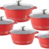 Durane Die-Cast Stockpot Set with Lids 5pc (Red)